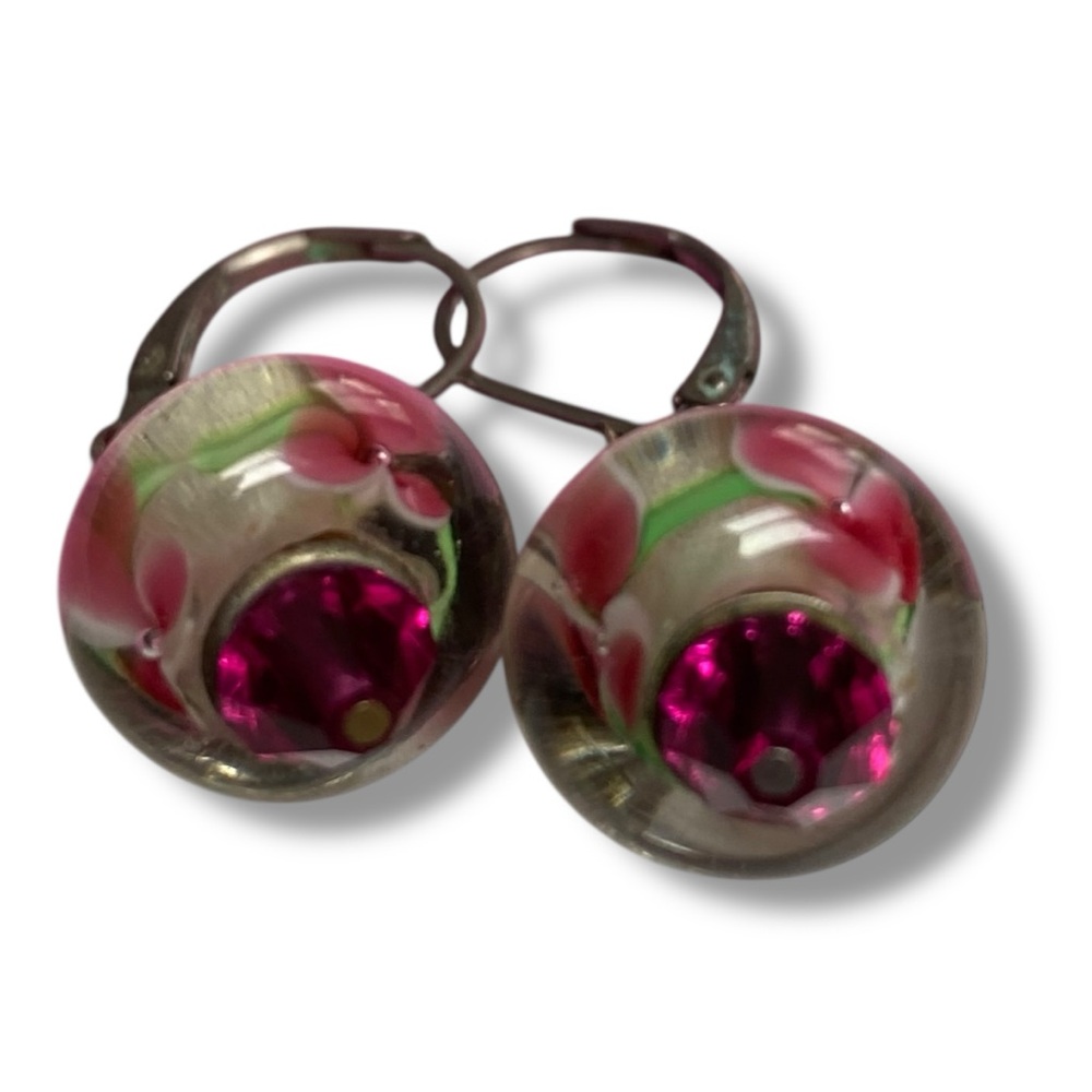 Elegant Pink and Silver Drop Earrings - Picture 7 of 9